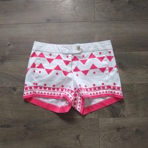 J. CREW Geometric Shorts Chinos Pink White 2